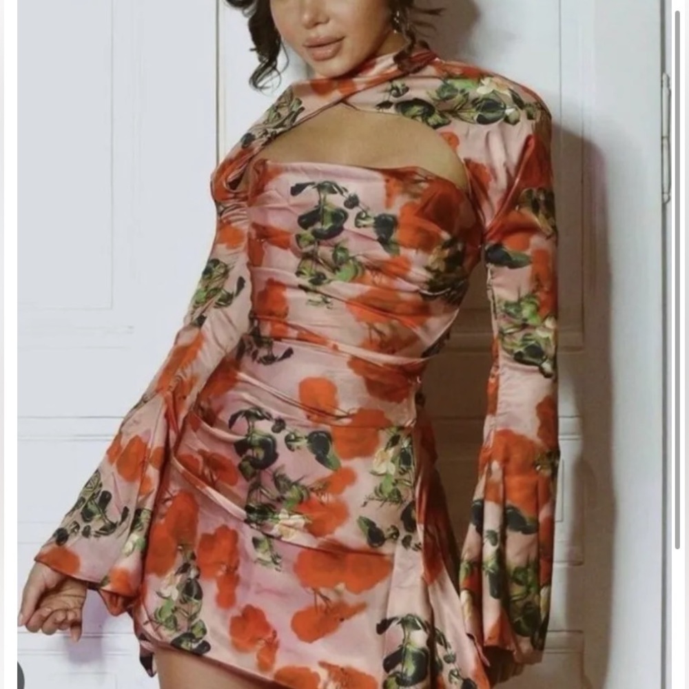 House of Cb Taira Rose Print Draped Corset Dress